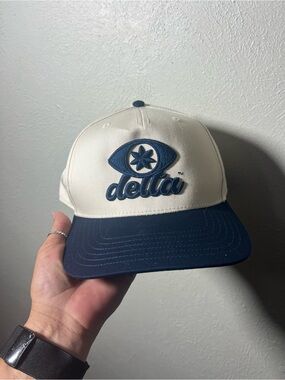 delta Mens Two-Tone Navy and Cream Snapback Trucker Hat